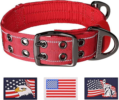 ADITYNA Heavy Duty Red Dog Collar for Large Dogs - Reflective Collar with Handle for Training, and Walking - Wide, Thick, Tactical, Soft Neoprene Padded
