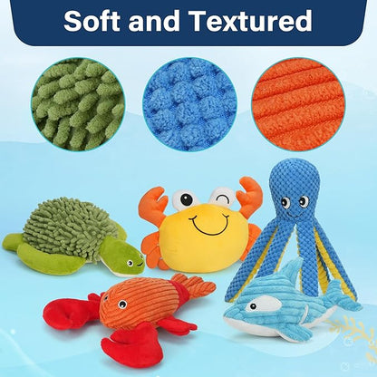 Prime Pets Dog Toys, 5 Pack, Plush Crinkle Squeaky Dog Toys, Durable Stuffed Pet Toy for Small Medium Large Breeds, Puppy Chew Toy, Dog Birthday Gifts