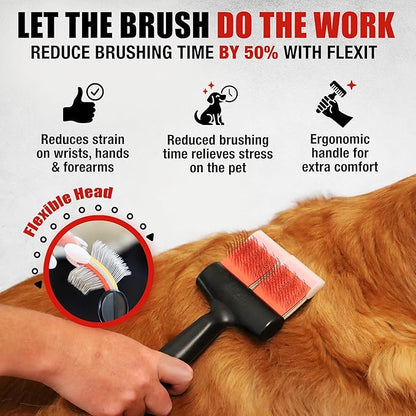 FlexIt Flexible Slicker Brush for Dogs - Professional 3-in-1 System & Video Trainings - Dual-Sided Dematting, Undercoating & Finishing Dog Grooming Brush by Groomers Helper (Double, Soft Flex)