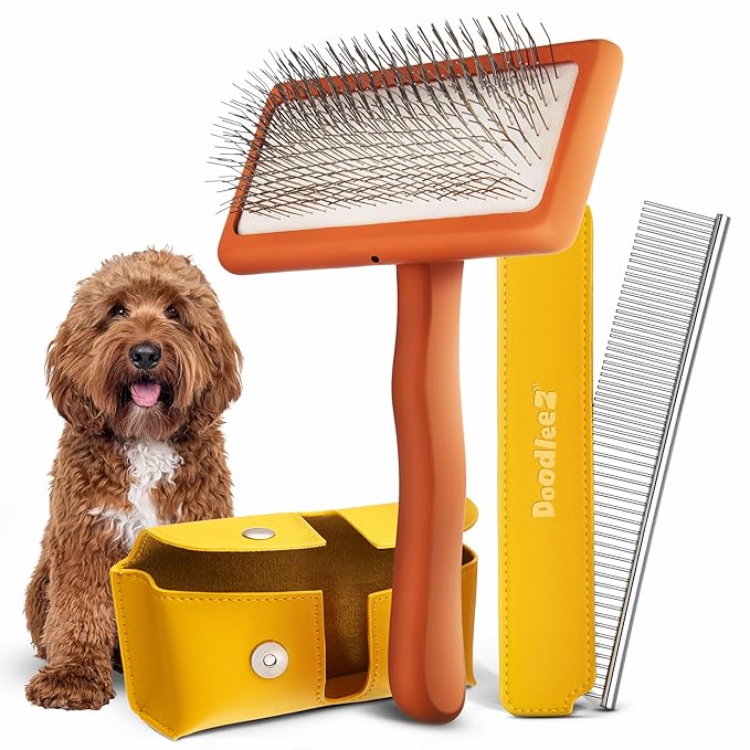 Doodle Brush for Dogs - Goldendoodle Brush with Poodle Comb and Cases Included - Goldendoodle Must Haves Grooming Tools - Designed for Doodles, Labradoodles, Bernedoodles - Medium - Orange