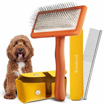 Doodle Brush for Dogs - Goldendoodle Brush with Poodle Comb and Cases Included - Goldendoodle Must Haves Grooming Tools - Designed for Doodles, Labradoodles, Bernedoodles - Medium - Orange