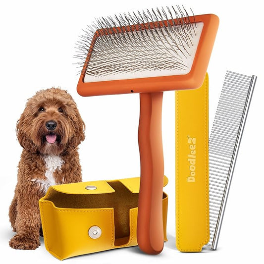Doodle Brush for Dogs - Goldendoodle Brush with Poodle Comb and Cases Included - Goldendoodle Must Haves Grooming Tools - Designed for Doodles, Labradoodles, Bernedoodles - Medium - Orange