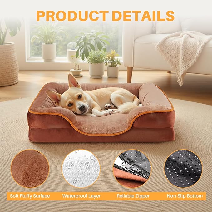 NEWBULIG 42x32 Inch Orthopedic Dog Bed Large Sized, Dog Couch/Sofa Bed with Washable Cover, Waterproof, Memory Foam, Soft Fluffy Surface