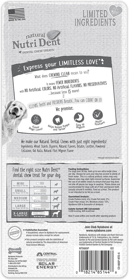 Nylabone Nutri Dent Dog Dental Chews - Natural Dog Teeth Cleaning & Breath Freshener - Dental Treats for Dogs - Filet Mignon Flavor, X-Large (1 Count)