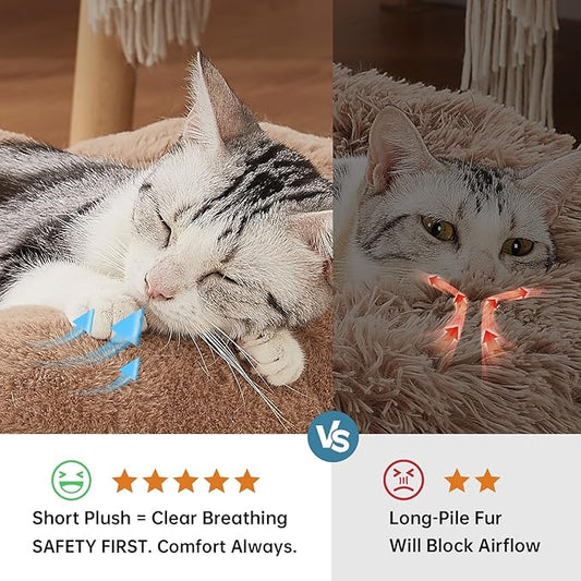 OhGeni 20 inches Calming Donut Dog & Cat Bed for Small Pets, Warming Comfort Fluffy Short Pile Fur, Durable Machine Washable, Cute Round Bed for Puppy and Kitten, Camel