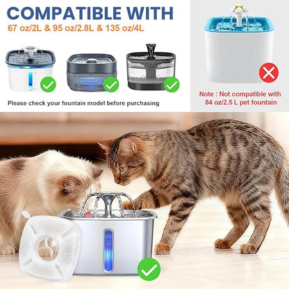 32 Pack Cat Water Fountain Filters, 16 Pcs Replacement Cats Fountain Filters & 16 Pcs Pre-Filter Sponges for 95oz/2.8L 135oz/4L 67oz/2L Automatic Pet Water Fountain Cat Dog Water Dispenser Filter