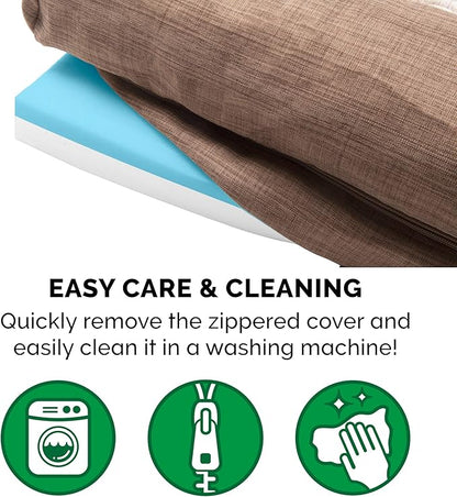 Furhaven Cooling Gel Dog Bed for Large/Medium Dogs w/ Removable Bolsters & Washable Cover, For Dogs Up to 55 lbs - Luxe Faux Fur & Performance Linen Sofa - Woodsmoke, Large