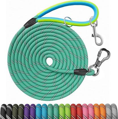 Long Dog Leash for Dog Training 10FT/15FT/20FT/30FT/40FT/50FT/100FT Reflective Leash with 2 Hooks, Heavy Duty Dog Lead for Large Medium Small Dogs Outside Walking Camping Yard,Teal 50FT