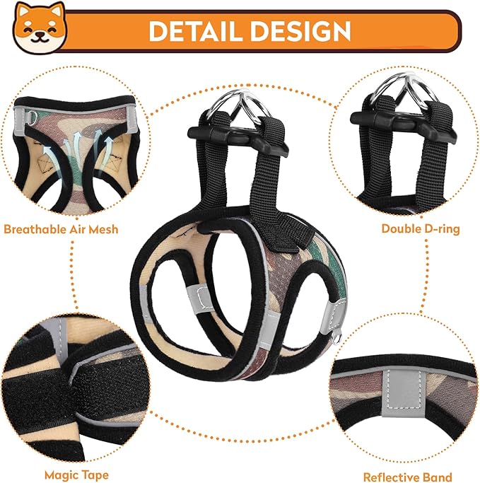 Dog Harness with Leash Set, No-Pull Step-in Reflective Pet Harness with 1 Leash Clips, Adjustable Soft Padded Easy Walk Dog Vest for Small Medium Large Dogs, Cats(Camouflage, XXXSmall)
