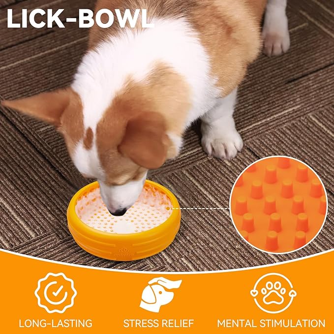Dog Lick Bowl, Animire Freeze Lick Mat for Dogs, Non-Slip Slow Feeder Licking Bowl Enrichment Treat for Distraction Anxiety Relief, Food Grade Silicone, Dishwasher Safe(Orange,XL)