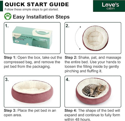 Love's cabin Round Donut Cat and Dog Cushion Bed, 20in Pet Bed for Cats or Small Dogs, Anti-Slip & Water-Resistant Bottom, Super Soft Durable Fabric Pet beds, Washable Luxury Bed Dusty Rose Stripe