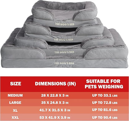 The Dog’s Bed, Orthopedic Standard Foam Waterproof Dog Bed with Standard Support, XL Silver Grey Plush, Waterproof, Supportive Dog Bed with Replaceable Covers, Veterinary Approved