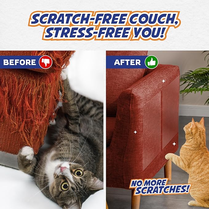 18 Pack Cat Scratch Furniture Protector Tape Sheets – Double-Sided Sticky Training (8 XL, 8 Large, 2 Medium) – Anti-Scratch Couch & Sofa Guard – Clear – Not for Leather, Velvet, Microfiber