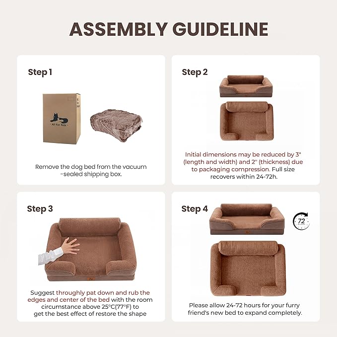 Warmrest Orthopedic Dog Beds for Medium Size Dogs, Waterproof Egg-Crate Foam Pet Couch Bed with Soft Sides, Non-Slip Dog Sofa with Fleece Removable Washable Cover, 35" L Supportive Pet Sofa, Brown