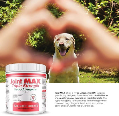 Joint MAX Triple Strength Hypo-Allergenic Soft Chews for Dogs - Hip and Joint Support Supplement with Glucosamine, Chondroitin, & MSM - Made in The USA - 120 Soft Chews