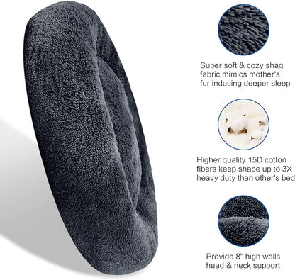 SAVFOX Plush Calming Donut Dog Beds for Small Dogs, Medium, Large & X-Large Breeds, Comfy Cuddler Dog Bed and Cat Bed in Faux Fur, Washable, Multiple Sizes S-XXL
