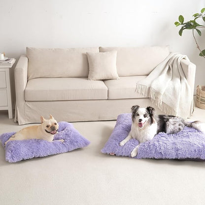 EHEYCIGA Fluffy Dog Crate Bed for Medium Dogs, Plush Faux Fur Crate Pad, Calming Anti Anxiety Medium Dog Bed, Washable Soft Warm Mat with Non-Slip Bottom, Purple