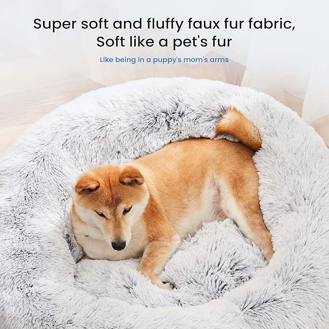 NEWBULIG 37.4x37.4 Inch Dog Bed Large Sized Dog, Donut Shape Cat Beds for Indoor Cats with Washable, Anti-Slip, Faux Fur