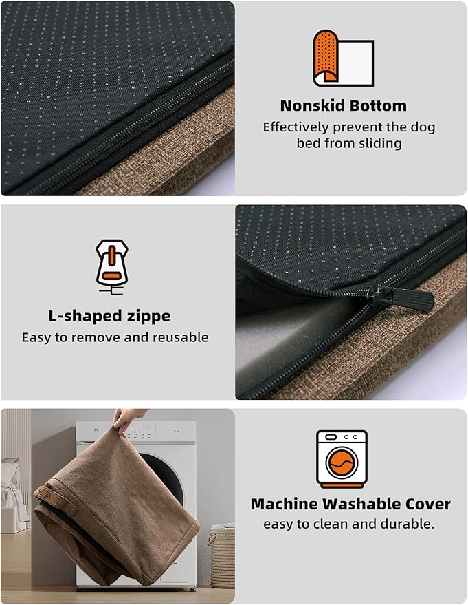Sytopia 42 Inch Orthopedic Waterproof Dog Crate Bed for Extra Large Dogs, Removable Washable Cover, Egg Crate Foam Mat, Suitable for Dogs Up to 100 Lbs, Brown