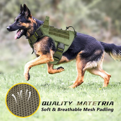 WINGOIN Tactical Dog Harness for Extra Large Dogs, Heavy Duty No Pull Dog Harness with Handle, Adjustable Reflective Military K9 Big Dog Vest for Great Dane, Walking, Training, Hunting, Green (XXL)