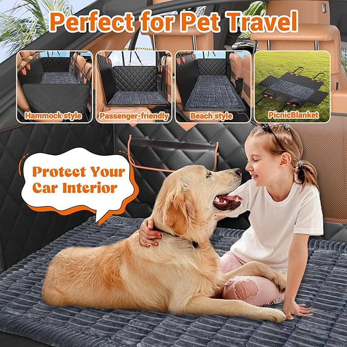 IJVAE Hard Bottom Car Seat Cover for Dog swith Removable Soft Blankets,Scratch-Proof and Anti-Slip Car Dog Hammock for Large Dogs Brown for Crew Cab Trucks F150
