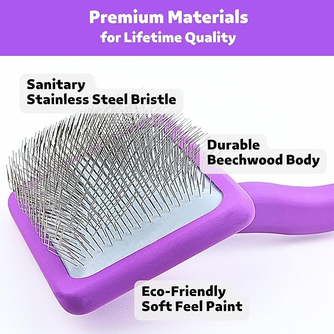 Poodoodle Dog Slicker Brush, Grooming Tool for Poodle, Doodle, Goldendoodle & All Long Haired Dogs, Long Pin Wood Brush Pefect for Dematting & Detangling, Effortless Grooming Pet Hair At Home - Large