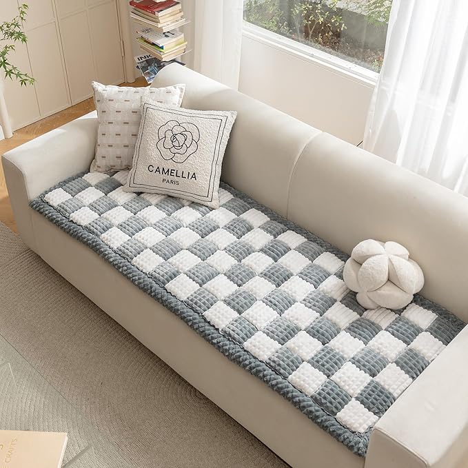 HOMEREFROM Couch Cover for Dogs Washable, Fuzzy Pet Cover for Sofa, Covers for 3 Cushion Couch Pet-Friendly, Non Slip Dog Bed Mat Dog Blanket (Bluegrey, 27.6x82.7 inch)