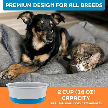 Master Pet Supply Stainless Steel Dog Bowls Set of 2 with Extra Thick Silicone Base - 2 Cup (16 oz) True Blue, Non-Slip, Dishwasher Safe Metal Bowls, Pet Dog Food Bowl for Dogs, Cats, Anti Rust