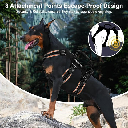 Escape Proof Dog Harness for Large Medium Sized Dogs Six Point Adjustable, Service Dog Vest Harness and Leash Set, No Pull Dogs Harnesses with Handle, Medium Dog Harnesses for Walking(Black, M)