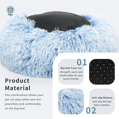 Calming Donut Dogs Beds for Small Dogs Washable,19inch Fluffy Round Puppy Bed for Puppies,Cats & Toy Breeds with Raised Rim,Fits up to 15 lbs Pets,Gradient Blue