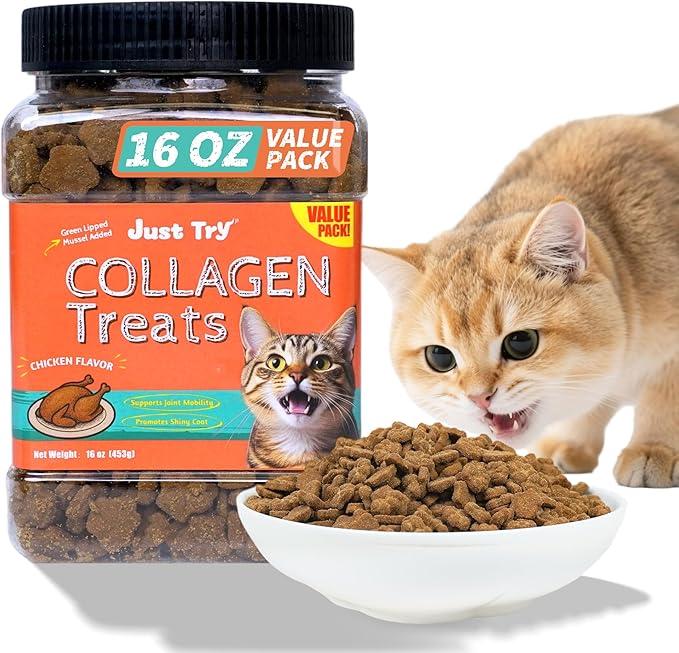 Just Try 16 OZ Collagen Cat Treats Healthy Cat Snacks Training Biscuits Skin Elasticity & Joint Health for Cats