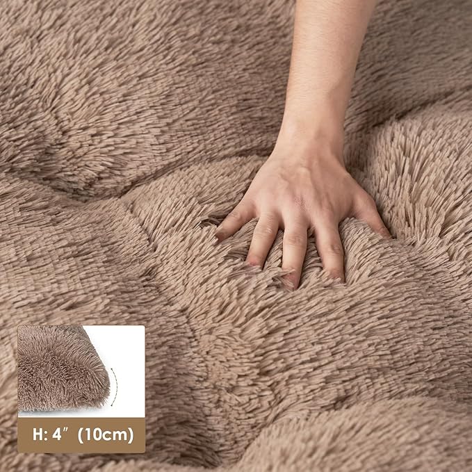 EHEYCIGA Fluffy XXL Dog Crate Pad, Plush Faux Fur Bed for Extra Large Dogs, Calming Anti Anxiety XXL Dog Bed, Washable Soft Warm Mat with Non-Slip Bottom, Camel