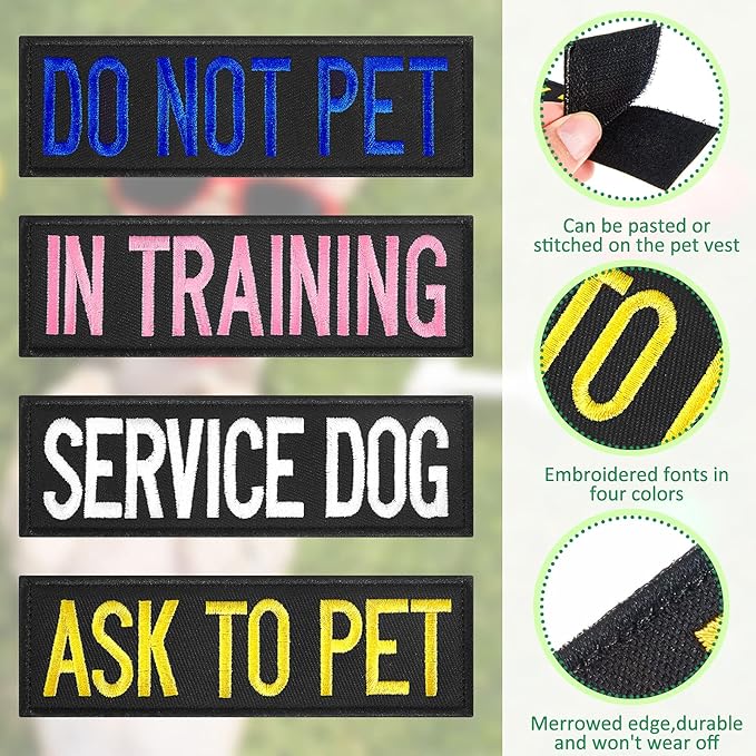 8 Pieces Service Dog Patches Colorful Dog Vest Harnesses Patches Do Not Pet Vest Patches Ask to Pet for Animal Tactical Harnesses Collars Leashes