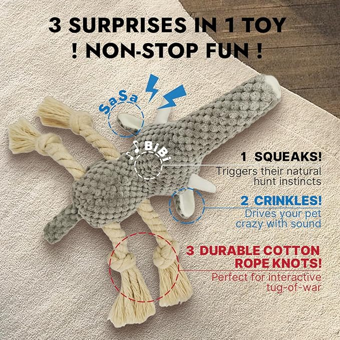 FURETTICO Squeaky Dog Teething Interactive Chew Toy Chewer Stuffed Toys with Squeaker for Small Medium Breed Tough Durable Funny Pet Supplies Ideal Puppy Cats Gifts - Elephant, Medium