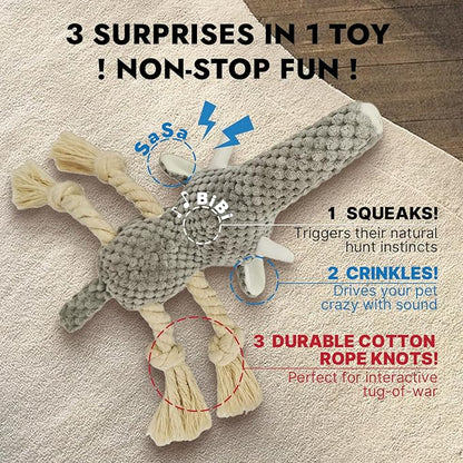FURETTICO Squeaky Dog Teething Interactive Chew Toy Chewer Stuffed Toys with Squeaker for Small Medium Breed Tough Durable Funny Pet Supplies Ideal Puppy Cats Gifts - Elephant, Medium