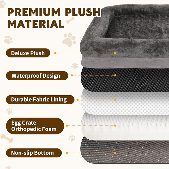 Orthopedic Dog Bed for Medium and Large Dogs Pet Bed with Sides Waterproof Dog Couch with Washable Removable Cover and Egg Crate Foam Pet Sleeping Mat with Anti-Slip Bottom
