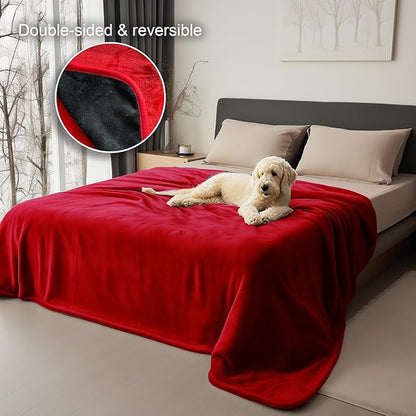 Bedding Aid Queen Size Waterproof Blanket – Stain-Proof, Spill-Proof Flannel Blanket for Bed, Couch, Kids & Pets Protection, Reversible Splash-Proof Design (Passion Red & Midnight Black, 80x90)