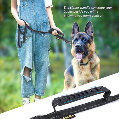 AUBELL Tactical Dog Leash Heavy Duty,4-6ft Reflective Strong No Pull Bungee Leash for Medium Large Dogs with Comfortable Padded Double Handle,Car Seat Belt,360 Degree Rotating Carabiner,Black
