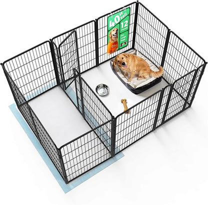 FXW Homeplus Unleashed Indoor Dog Playpen - Stress-Free and Safe Play, Heavy Duty 40 Inch 12 Panels with Connectors (Pack of 2) for Puppy and Small Dogs, Black│Patented
