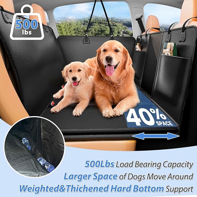 YFChangle Hard Bottom Dog Car Seat Cover for Back Seat – Waterproof Nonslip Hammock Extender for Trucks & SUVs, Heavy Duty Pet Protector, Black Faux Leather