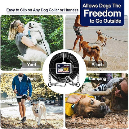 Tie Out Cable for Dogs Up to 300lbs,100ft Extra Strong 1000lbs Break Strength Tie-Out Tether Trolley Training Lead,Dog Run Cable for Yard Garden Park Camping Outside (Black, 300lbs 100ft)