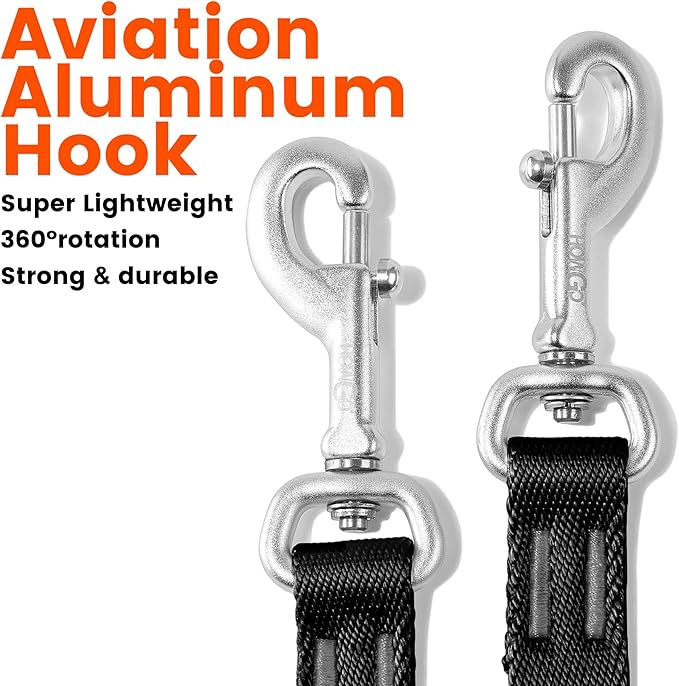 HOWGO Double Dog Leash, No Tangle 360° Swivel, Adjustable Two Padded Handles, Double Clip Dog Leash Coupler Splitter for 0~50 lbs Small and Medium Breeds (Black, 2/3'' x 0.9 FT, Ultralight)