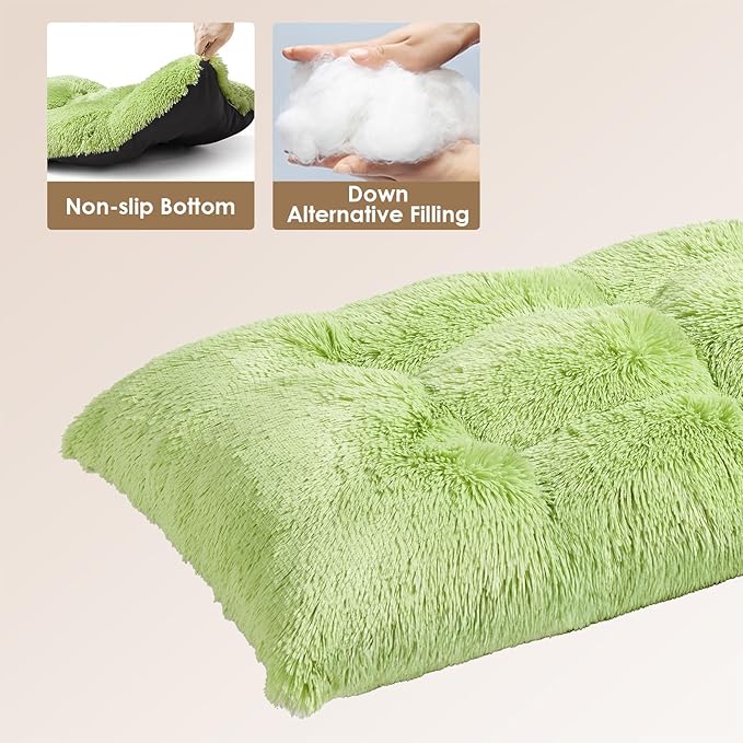 EHEYCIGA Fluffy XXL Dog Crate Pad, Plush Faux Fur Crate Bed for Extra Large Dogs, Calming Anti Anxiety XXL Dog Bed, Washable Warm Mat with Non-Slip Bottom, Green