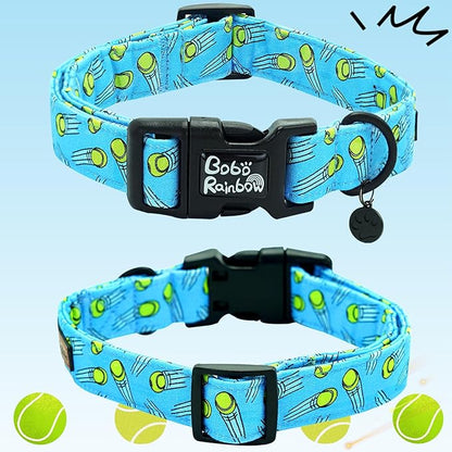 Dog Collar-Tennis Balls Print Adjustable Pet Collars Comfortable Spring Summer Puppy Collar Cute Cotton Durable Collars Gift for Small Dogs