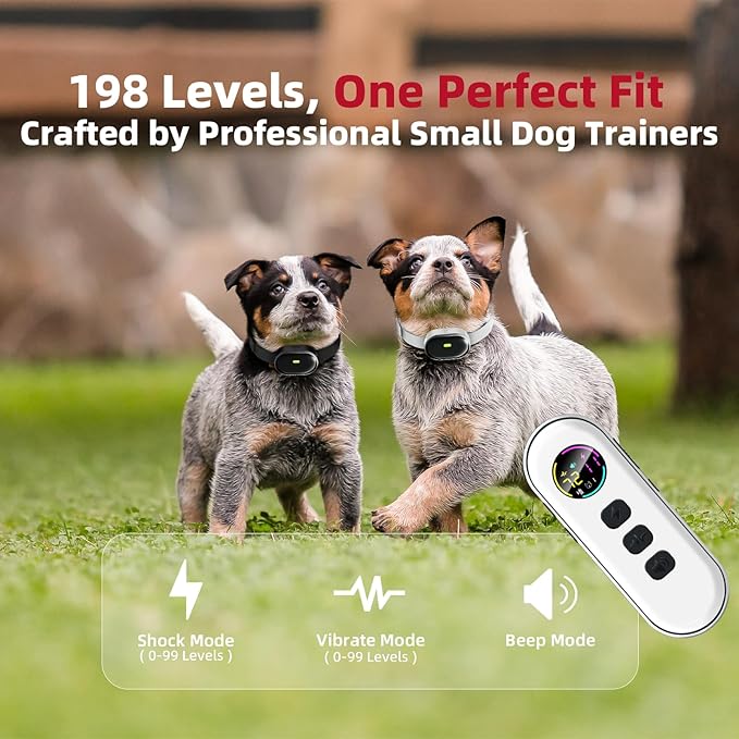 2025 Upgraded Ultra-Small Shock Collar for 2 Dogs, Ultra-Light & Thin Shock Collar for Small Dogs 5-15lbs, Ultra-Modern Design, Beep, Vibration and Shock with Safety Lock, IPX7 Waterproof, WhiteBlack
