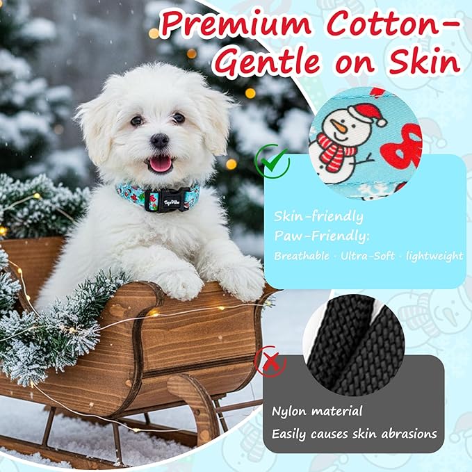 Christmas Dog Collar for Extra Small Dogs, Adjustable Blue Small Dog Collars with Snowman Pattern, Cute Dog Christmas Collar for Dogs, Winter Holiday Dog Collar for Girl Boy Dog-XS