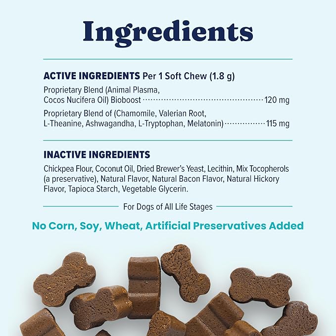 Solid Gold Calming Chews for Dogs - Dog Calming Chews W/Melatonin for Separation, Stress & Hyperactivity Relief - Supports Relaxation for Travel, Fireworks & Storms - All Ages & Sizes - Bacon - 60ct