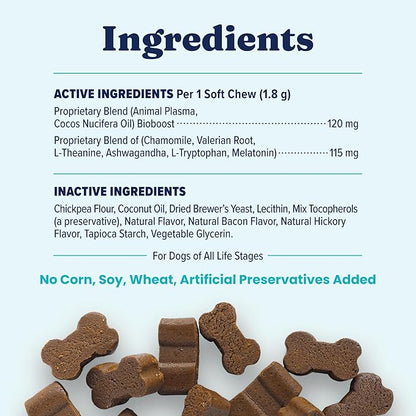 Solid Gold Calming Chews for Dogs - Dog Calming Chews W/Melatonin for Separation, Stress & Hyperactivity Relief - Supports Relaxation for Travel, Fireworks & Storms - All Ages & Sizes - Bacon - 60ct