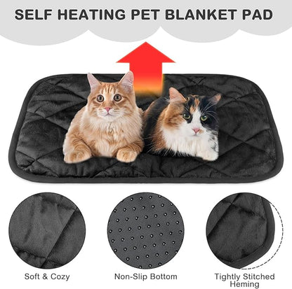 Clysee 8 Pack Self Heating Cat Mat Self Warming Cat Bed Extra Warm Thermal Pet Bed Mat Reflects Body Heat Washable Dog Crate Pad for Indoor Outdoor Pets(Black,16 x 20 Inch)