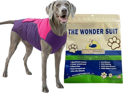 SurgiSnuggly Veterinary Invented Dog Surgical Recovery Suit for Female Spay or Male Dogs Neuters, E Collar Cone Alternative Bodysuit for After Surgery Small, Medium, Large Dogs PP Small EC